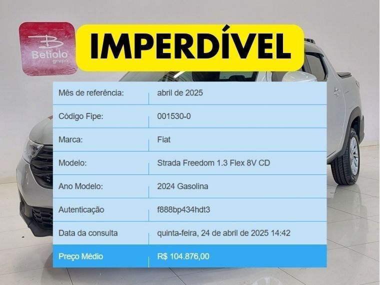 Fiat STRADA 1.3 FIREFLY FLEX FREEDOM CD MANUAL 2023/2024 BETIOLO NOVOS E SEMINOVOS LAJEADO / Carros no Vale