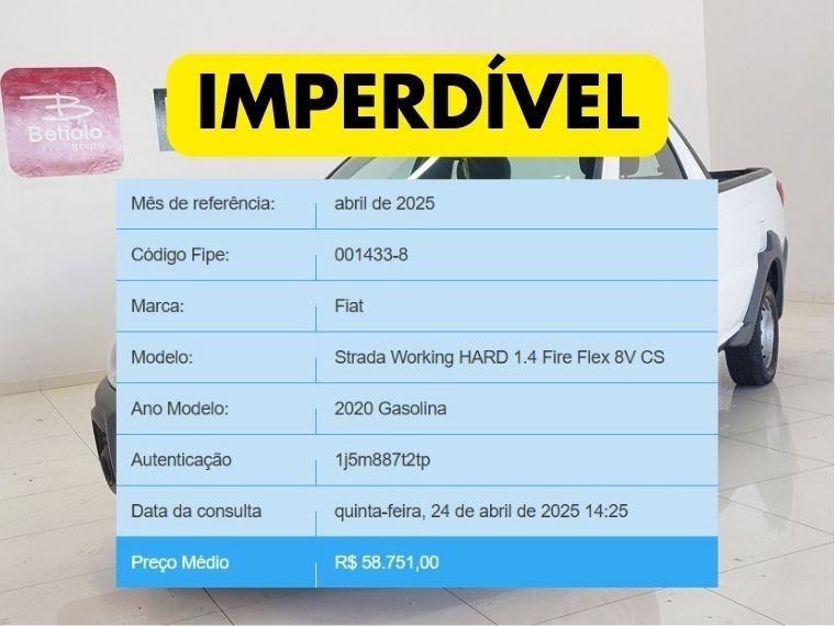 Fiat STRADA 1.4 MPI HARD WORKING CS 8V FLEX 2P MANUAL 2019/2020 BETIOLO NOVOS E SEMINOVOS LAJEADO / Carros no Vale