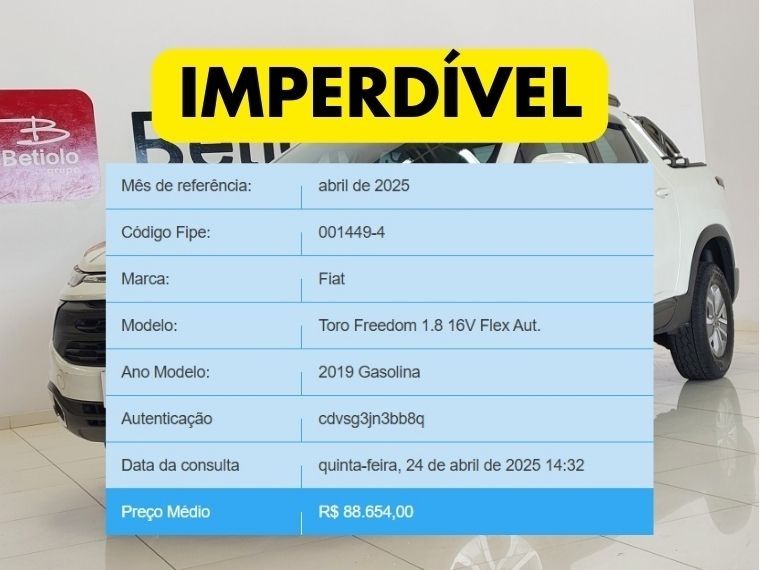 Fiat TORO 1.8 16V EVO FLEX FREEDOM AT6 2018/2019 BETIOLO NOVOS E SEMINOVOS LAJEADO / Carros no Vale