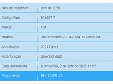 Fiat TORO 2.0 16V TURBO DIESEL FREEDOM 4WD AT9 2020/2021 BETIOLO NOVOS E SEMINOVOS LAJEADO / Carros no Vale