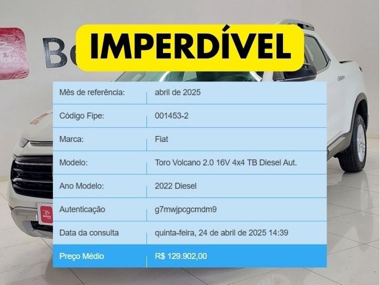 Fiat TORO 2.0 16V TURBO DIESEL VOLCANO 4WD AT9 2022/2022 BETIOLO NOVOS E SEMINOVOS LAJEADO / Carros no Vale