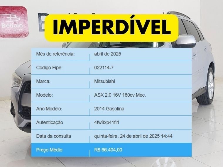 Mitsubishi ASX 2.0 4X2 16V GASOLINA 4P MANUAL 2013/2014 BETIOLO NOVOS E SEMINOVOS LAJEADO / Carros no Vale