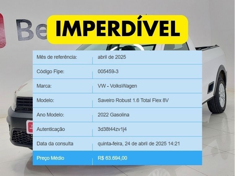 Volkswagen SAVEIRO 1.6 MSI ROBUST CS 8V FLEX 2P MANUAL 2021/2022 BETIOLO NOVOS E SEMINOVOS LAJEADO / Carros no Vale