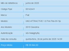 Fiat UNO 1.0 FIRE FLEX ATTRACTIVE MANUAL 2018/2019 BETIOLO NOVOS E SEMINOVOS LAJEADO / Carros no Vale