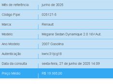 Renault MEGANE 2.0 DYNAMIQUE SEDAN 16V GASOLINA 4P AUTOMÁTICO 2007/2007 BETIOLO NOVOS E SEMINOVOS LAJEADO / Carros no Vale