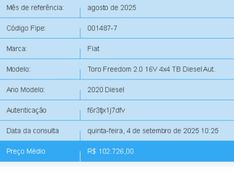 Fiat TORO 2.0 16V TURBO DIESEL FREEDOM 4WD AT9 2019/2020 BETIOLO NOVOS E SEMINOVOS LAJEADO / Carros no Vale