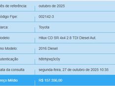 Toyota HILUX 2.8 SR 4X4 CD 16V DIESEL 4P AUTOMÁTICO 2016/2016 BETIOLO NOVOS E SEMINOVOS LAJEADO / Carros no Vale