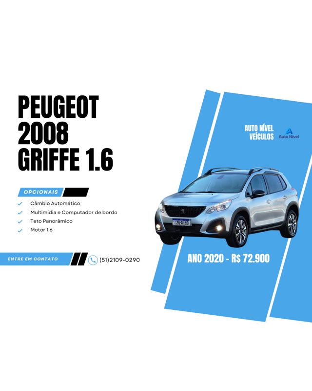 Peugeot 2008 Griffe 1.6 16V 2019/2020 AUTO NÍVEL VEÍCULOS SANTA CRUZ DO SUL / Carros no Vale