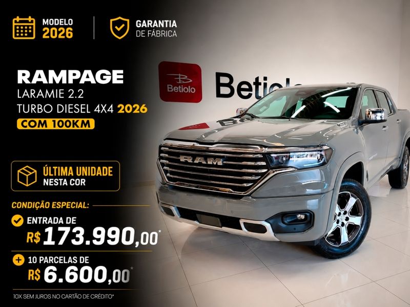 Ram RAMPAGE 2.2 TURBO DIESEL LARAMIE 4X4 AUTOMÁTICO 2025/2026 BETIOLO NOVOS E SEMINOVOS LAJEADO / Carros no Vale Ram RAMPAGE 2.2 TURBO DIESEL LARAMIE 4X4 AUTOMÁTICO 2025/2026 BETIOLO NOVOS E SEMINOVOS LAJEADO / Carros no Vale