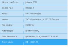 Volkswagen TAOS 1.4 250 TSI TOTAL FLEX COMFORTLINE AUTOMÁTICO 2022/2022 BETIOLO NOVOS E SEMINOVOS LAJEADO / Carros no Vale