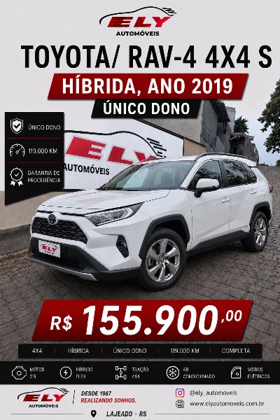 TOYOTA RAV-4 S HYBRID 2.5 4X4 2019/2019 ELY AUTOMÓVEIS LAJEADO / Carros no Vale
