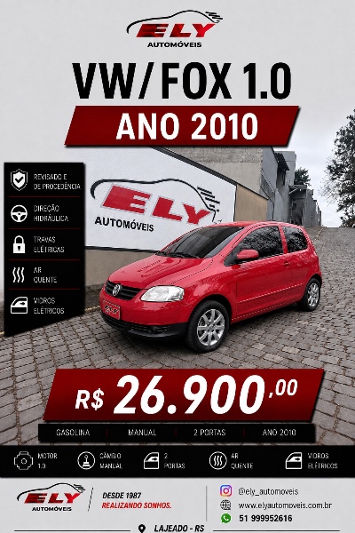 VOLKSWAGEN FOX 1.0 2010/2010 ELY AUTOMÓVEIS LAJEADO / Carros no Vale