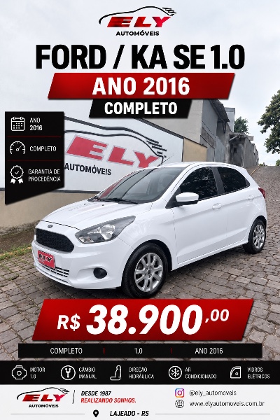 FORD KA 1.0 SE 2016/2016 ELY AUTOMÓVEIS LAJEADO / Carros no Vale
